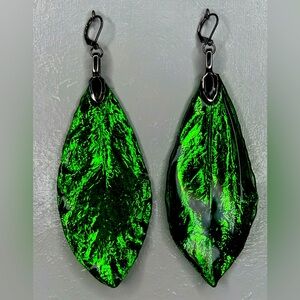 Handmade real magnolia leaf earrings green